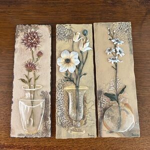Rare Find Vintage Cheri Blum 3D Resin Wall Art Plaques Flowers in Vases